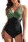 heekpek Costume da Bagno Donna Intero Curvy Scollo a V Push Up Imbottito Costumi da Bagno Vita Alta Incrocio Frontale Costumi Donna Mare Swimsuit, Verde Nero, L