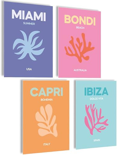 Bilder schwarz weiß Bilder New York Bild Poster schwarz-weiß New York Wandbild New York Taxi Bilder Skyline New York Poster (Miami Bondi Capri Ibiza, Posterset 4x A4 (21x30cm) | ohne Rahmen)