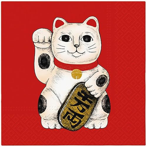 20 Servietten Asien Japanische Katze als Tischdeko. Papierservietten mit Motiv. Auch für Decoupage und Serviettentechnik 33x33cm