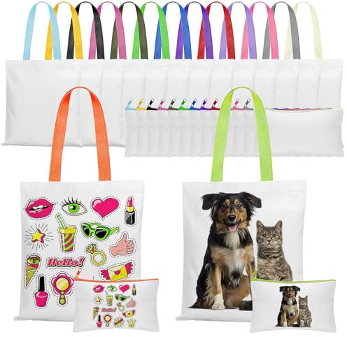 Lot de 30 grands sacs fourre-tout réutilisables en toile pour sublimation, maquillage, publicité, loisirs créatifs, multicolore, 33CM