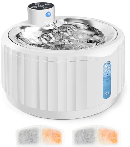 Fontaine a Eau Chat sans Fil, 2.8L Fontaine Eau Chat avec Détecteur de Mouvement et Filtres de Rechange, 4000 mAh Abreuvoirs pour Chats avec Plateau en Acier Inoxydable