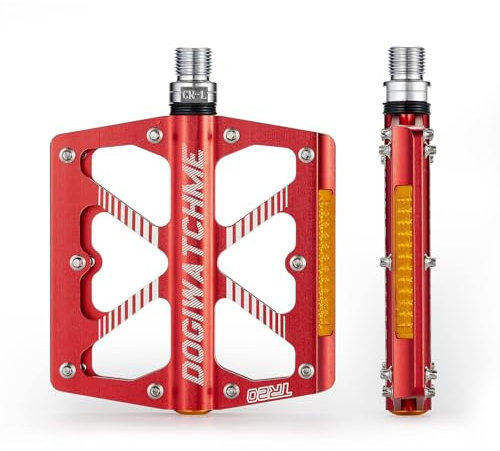 Bromlbe MTB Fahrradpedale rutschfest Pedale Fahrrad mit 3 Abgedichtete Lager, 9/16 Zoll Mountainbike Pedale mit Reflektoren, CNC Aluminium Fahrradplattform für MTB, E-Bike, Rennrad (Rot)