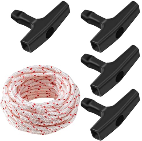 10 Meter Starterseil Rasenmäher,Ø3mm Zugseil Rasenmäher Seilzug with 4 Stück Startgriff,Universell Robust Starterseil Ersatzschnur für Rasenmäher Kantenschneider Kettensägen Trimmer Laubblaisern
