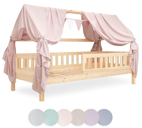 Ehrenkind® Kinderzimmer-Deko-Set: Betthimmel & Wimpelkette für magische Momente | Oeko-TEX Zertifiziert | Kinderzimmer Deko | Betthimmel Kinderzimmer, 120x200 Rosé