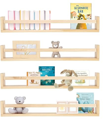 ONVAYA® Wandregal ǀ Natur 60cm ǀ Massivholz ǀ Naturholz oder Weiß ǀ einfache Installation ǀ 4er-Set ǀ Wandregal aus Holz