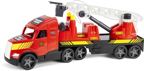 Wader 36221 - Magic Truck Feuerwehr mit ausziehbarer Leiter, Wasserspritze und leuchtenden Scheinwerfern, Größe ca. 79 cm, für Kinder ab 3 Jahren, Geschenk für kreatives Spielen