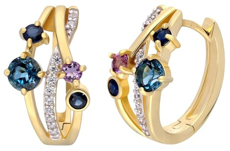 GLIZZ Damen-Ohrringe Gold 333 / 8K Multicolor Klapp-Creolen GL8565 | zauberhafter Ohrschmuck für Frauen, modisches Accessoire und edle Geschenkidee