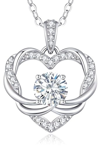 LOUISA SECRET Necklaces for Women 925 Sterling Silver Moissanite Twisted Heart Moissanite Necklaces,Pendant Jewellery Gifts for Women/Wife/Her/Mum Anniversary Birthday Mothers Day Christmas Valentines