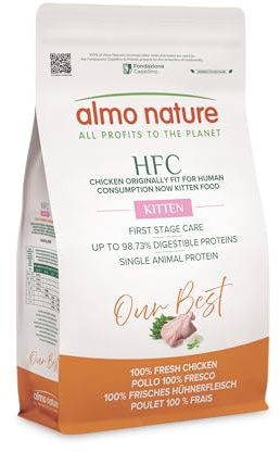 Almo Nature HFC Our Best - Kitten - Trockenfutter für Kätzchen - Frisches Huhn - Für ausgewogenes Wachstum, Lebensmittelqualität, Glutenfrei, Monoprotein - 1,2kg