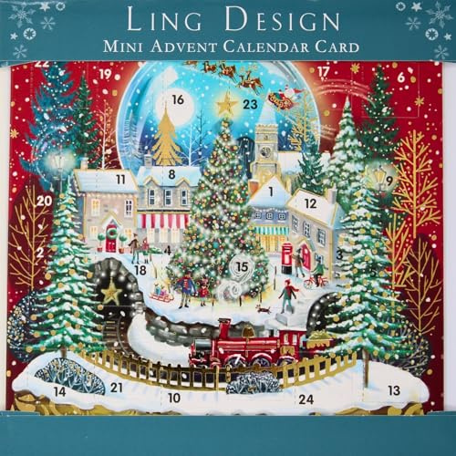 Countdown to Christmas - 24 Door - Festive Mini (6.5 x 6.5) Advent Calendar Gift Card with Envelope by Ling Design (Magical Snow Globe)
