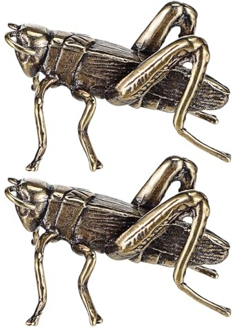 DOITOOL 2 Stück Messing-Grillenfiguren – exquisites Kupfer-Grillen-Ornament, dekoratives Miniatur-Teehaustier – solide Vintage-Tierstatue für Büro, Zuhause, Schreibtisch-Dekoration