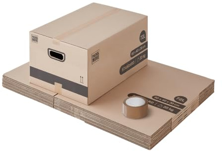 Pack and Move - Set mit 10 Umzugskartons zur Aufbewahrung M – 60 x 40 x 30 cm – verstärkte Griffe – 1 Kleber gratis