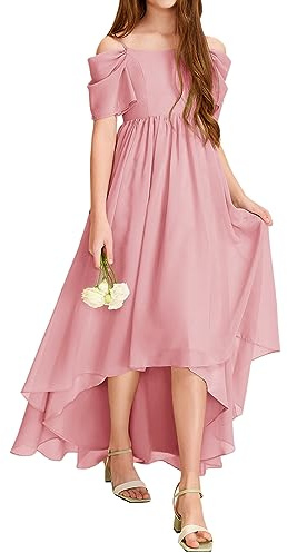 Haloumoning Robe d'été pour fille, épaules dénudées, volants, ligne A, couleur unie, élégante, robe de fête, mariage, anniversaire