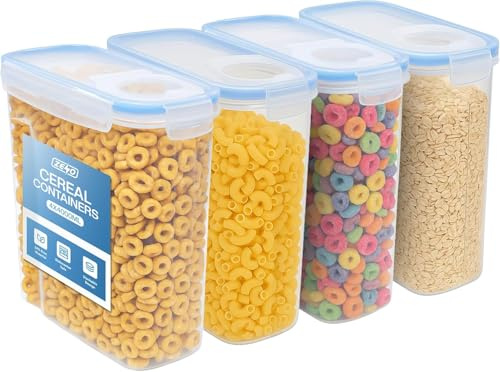 Cereal Storage Containers – Plastic Food Storage Containers with Lids - Practical Cereal Dispenser – Food Grade and BPA Free – Ideal for Cereal, Cornflakes, and Dry Foods (2.5 L ) (Blue, Set of 4)