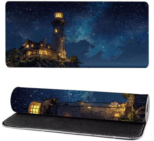 Tapis de Souris Phare, Tapis de Souris XXL Nuage 500x250x3mm, Large Mouse Pad Gaming, Coudre Les Bords, Antidérapant Rubber Base Mouse Pad, for Office and Gaming, comme Cadeaux pour Hommes MM-76