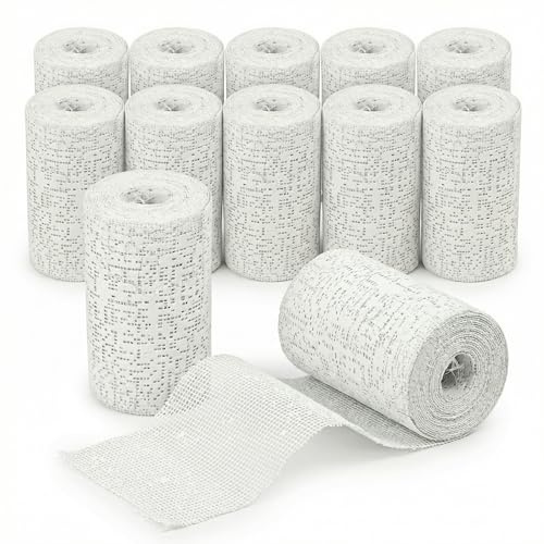 KMINA Venda de Escayola (12 unidades) 10 cm x 2,7 m Yeso de Fraguado Rápido para Modelado y Manualidades, Blanca
