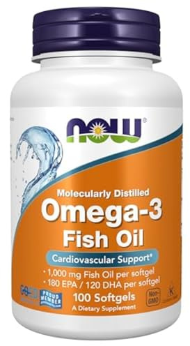 NOW Supplements, Omega-3 180 EPA / 120 DHA, Molecularly Distilled, Cardiovascular Support, 100 Softgels