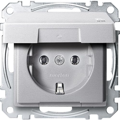 Merten MEG2314-0460 SCHUKO-Steckdose mit Klappdeckel, IP44, BRS, Steckklemmen, aluminium, System M