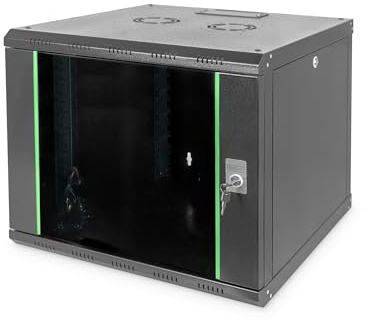 DIGITUS Netzwerk-Schrank 19 zoll 9 HE - Wandmontage - 600 mm Tiefe - Traglast 100 kg - Unique Serie - Glastür - Schwarz