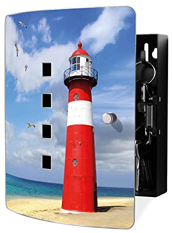 banjado Design Schlüsselkasten aus Edelstahl für 10 Schlüssel/Schlüsselbox zur Schlüsselaufbewahrung 24 x 21,5 x 7cm groß mit praktischem Magnetverschluss/Motiv Leuchtturm Westkapelle
