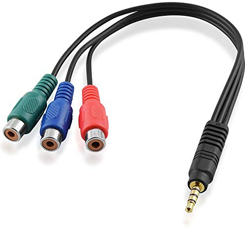 BestPlug 20cm Y Video RGB Composite RCA Aux in Out Kabel Adapter, 3 Cinch Buchse Kupplung weiblich auf 1 3,5mm Stereo Klinke Stecker männlich, geeignet für HD FullHD, Schwarz