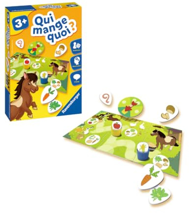 Ravensburger - Juego Educativo - ¿Quién Come qué? - Descubrimiento de Animales - Asociación lógica - Desarrollo del lenguaje - De 1 a 4 Jugadores, a Partir de 3 años - 24034