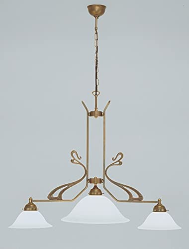 Licht-Erlebnisse Kronleuchter Jugendstil Hängelampe Deckenleuchte aus Echt Messing 3x E27 bis 60W 87cm Durchmesser