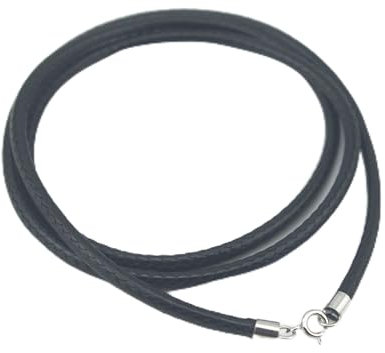 Glory Qin Black Silk Braided Rope Chain 925 Silver Plated Clasp Leather Cord Chain Necklace Rope (3.0 mm, 24 Inches)