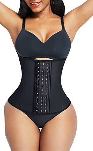 Lilith-Lover Lilith Waist Trainer Women Latex Corset Shapewear 3 Hook 9 Steel Bones Weight Loss Adjustable Slimming Body Shaper Tummy Control Girdle, 4-6-2020, Black