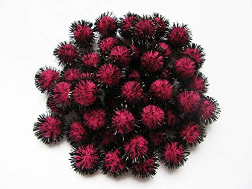 YYCRAFT Glitzernde Lametta-Pompons, 200 Stück, Hot Pink/Schwarz (20 mm)