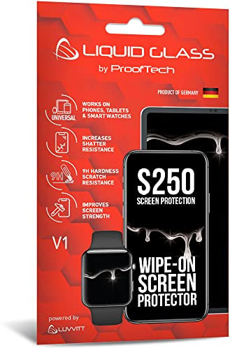 LUVVITT Flüssigglas-Displayschutzfolie mit 250 $ Bildschirmschutz – kratzfeste abwischbare Beschichtung für alle Smartphones Tablets Smartwatches – Universal