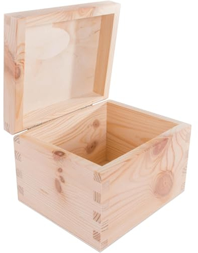 WooDeeDoo Small Wooden Storage Box with Hinged Lid – 14 x 12 x 10.5 cm – Plain Unfinished Pine Craft Box for Keepsakes Jewellery Trinkets Personalised Gift Painting Decorating Organising