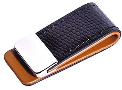 FA.WESSEL Pince à billets en cuir avec acier inoxydable. Superbe et élégant pour les hommes avec style et classe | Clip à billets, Noir/marron, 55mm x25mm,