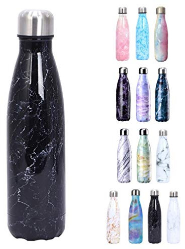 JK Home 500ml Bouteille d'eau en Acier Inoxydable Gourde Isothermes Réutilisable pour Sport Voyage Bureau Randonnée Marbre-Noir