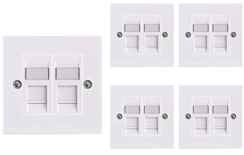 VCE RJ45 Socket Cat6 Ethernet Wall Socket Double Port Flat Face Wall Plate For CAT6/CAT5E/CAT5 Network Cable With Network Modular 5 Sets