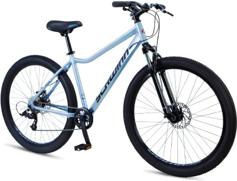 Schwinn Fleet Mountainbike für Damen, 27,5-Zoll-Reifen, 17-Zoll-Rahmen aus Leichtmetalllegierung, Gabelfederung, 9 Gänge, Scheibenbremsen, Hellblau