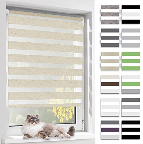 BelleMax Doppelrollo Klemmfix ohne Bohren & mit Bohren, 40x120cm(BxH), Natur, Duo Rollo, Sonnenschutz lichtdurchlässig Blickdicht, Klemmrollo Fensterrollo, Rollos für Fenster und Tür