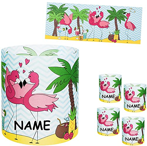 alles-meine.de GmbH 5 Stück - kleine Tischlichter Motiv frei wählbar Flamingo & Sommer Cocktails inkl. Name - 10 cm - Licht - für Teelichter/Batterie LED Lichter & Kerzen..