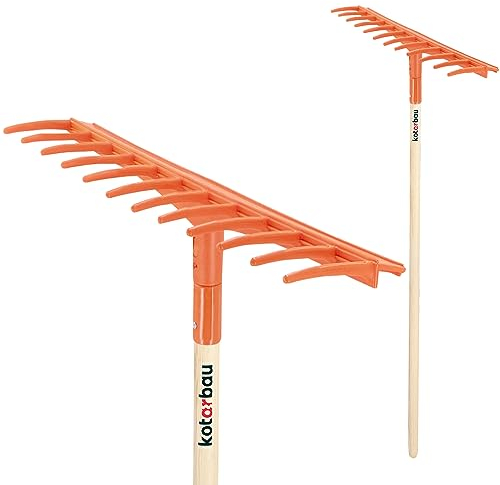 KOTARBAU® Rastrillo de plástico Resistente, 12 Dientes, Rastrillo para Barrer Hojas, Rastrillo Recto de jardín y Campo, Rastrillo con Mango de Madera, Rastrillo para césped con Dientes Rectos, Ancho