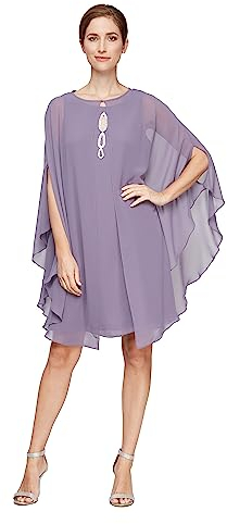 S.L. Fashions Damen Zweiteiliges, knielanges Capelet-Jackenkleid mit Schlüssellochausschnitt Kleid für besondere Anlässe, ICY Orchidee, 16