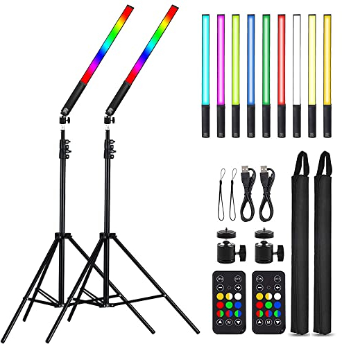 RGB LED Lichtstab Leuchtstab, Fotografie Lichterstab, Videolicht Fotografie Licht Set Studio Beleuchtung mit Stativ 9 Farbmodi, mit 28in-79in Stativen einstellbar, 3200K-5600K
