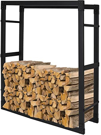 Fiqops Kaminholzregal Feuerholzregal Anti-Rost Brennholz Kaminholzhalter Aus Schwarzem Metall für Holzscheite Stapelhilfe, Größe:25x100x150 cm