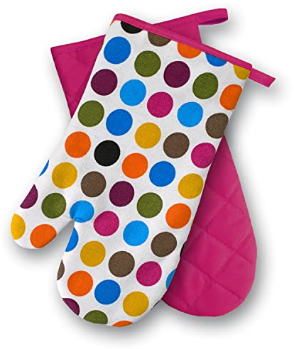 Kitchen Polka Dot Oven Gloves, 1 Pair, PSA Category II, Heat Resistant up to 250°C, Tested and Certified Product