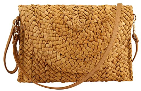 Gets Stroh Clutches Strandtasche für Frauen Sommer Crossbody Stroh Tasche mit Taschengurt, Kaffeebraun, Einheitsgröße