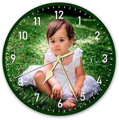 S&H&OU Benutzerdefinierte Wanduhr, Fotowanduhren für Wohnzimmerdekoration mit Foto, leise Wanduhr für Kinder, Personalisierte Fotowanduhr zum Aufhängen von Geburtstagsfotos(25cm)