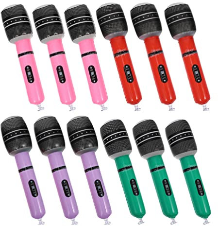 TOYANDONA 12pcs Inflatable Microphone Toys, 9. 8 inch Blow up Microphone Pretend Play Microphone Prop Inflatable Microphones for Kids Adults Party Decorations Supplies (Random Color)