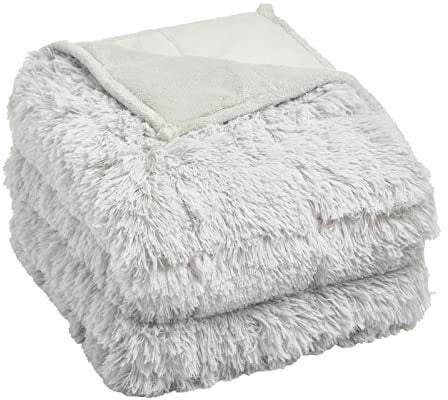 Sienna Fluffy Long Fleece Shaggy Coral Sensory Adults Weighted Blanket Reversible Sleep Throw - Silver, 150 x 200cm - 8kg, SBWEFLUSI02, Silver Grey, 150 x 200cm, 8kg(17.6lb)