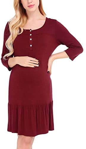 Tomwell Femme Robe Maternité Nuisette Grossesse Chemise de Nuit Femme Enceinte Bretelle Robe de Nuit Chambre Eté Robe Allaitement en sans Manche Pyjama Sleepwear A Rouge XXL