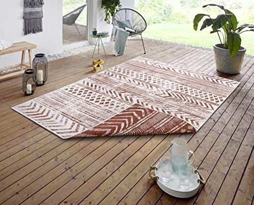 NORTHRUGS Biri Indoor and Outdoor Rug 120 x 170 cm - Reversible Rug Weatherproof Boho Style Vintage Design Rug for Balcony Patio Garden Conservatory Living Room Rug Waterproof in Cayenne