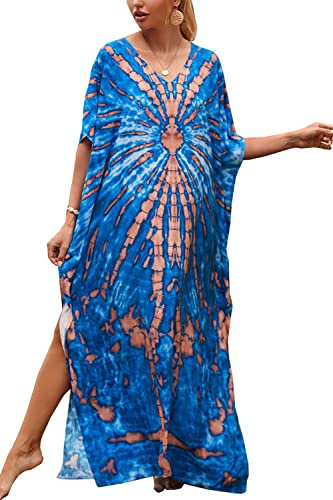 L-Peach Vestido de Playa Kimono Pareo Kaftan Maxi Pareos Bikini Cover Up para Mujer